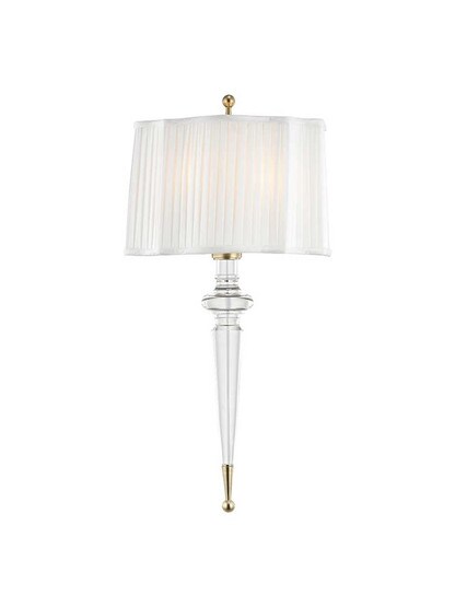 Tipton 2-Light Slender Crystal Sconce in Aged Brass.